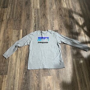 Patagonia Gray Long Sleeve with Blue and Purple Design
